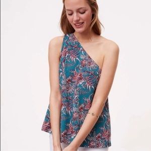 NWT Ann Taylor LOFT Teal Floral One Shoulder Top L